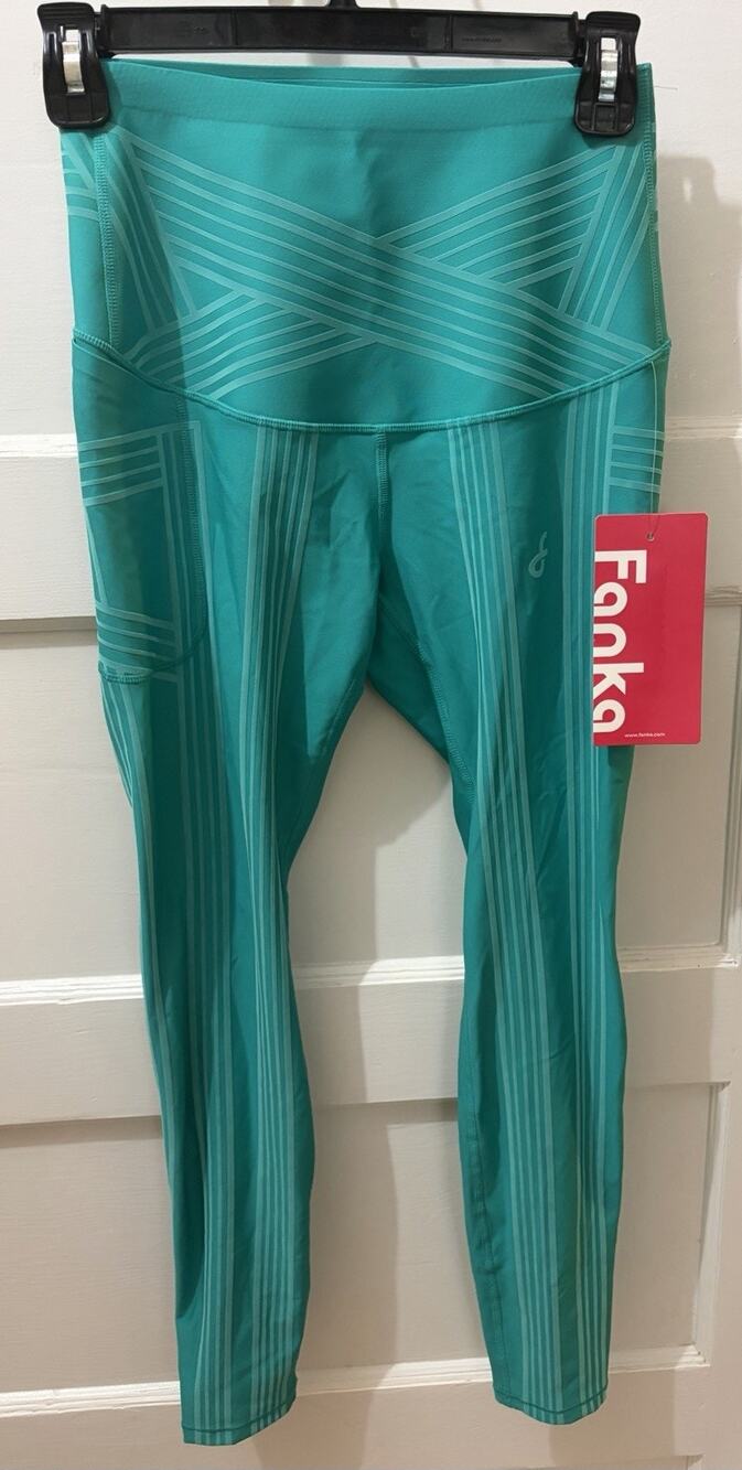 H15 New Fanka Resistance Power Band Leggings Women's Size 8 NWT Teal Green